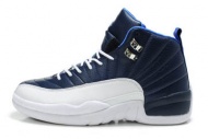 Men's Nike Basketball Jordan 12 "Obsidian" White/Blue Leather Sneakers 71080